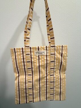Sezane Yellow and Brown Striped Canvas Tote - NEW